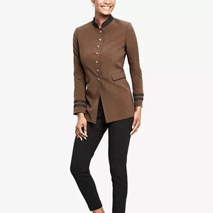 Nine West Stretch Gold Button Front Military Blazer Brown Black Jacket Size 6